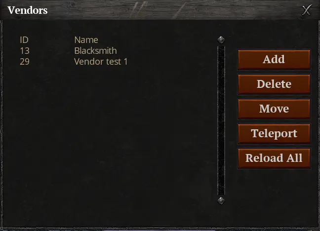 Vendor GM Menu GUI